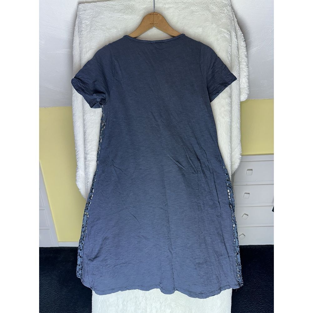 Sundance M Dress Blue Silk Blend‎ Eyelet Cut Short Sleeve V Neck Bow - Picture 7 of 8
